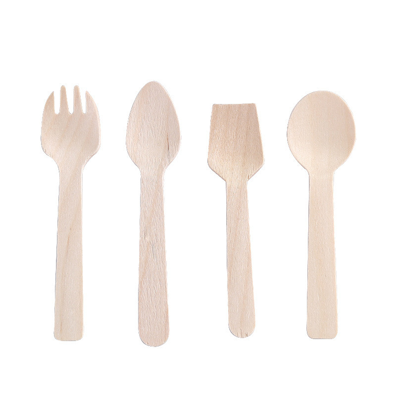 100% Birch Wood Disposable Cutlery Set Display Box Includes Forks Spoons and Knives