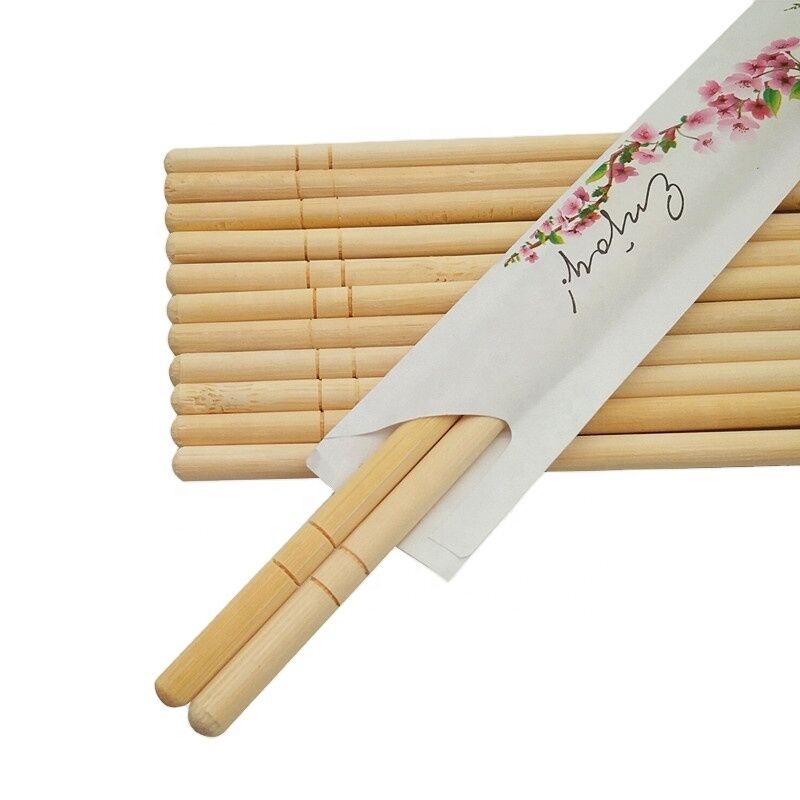 Disposable Bamboo Chopsticks with Paper Sleeve Pack Round Shape and Small Flower Printed